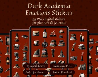 Pegatinas de emociones estilo Dark Academia / PNGs para agenda vintage (Descarga digital)