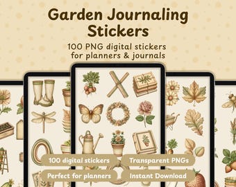 Pegatinas digitales PNG para diario de jardinería / 100 imágenes prediseñadas botánicas estilo cottagecore / Pegatinas para agenda GoodNotes (descarga instantánea)