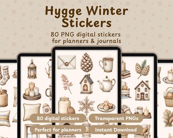 Hygge Winter Digital Stickers / Acuarela Escandinava PNG / Cozy Planner Pegatinas GoodNotes