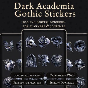 Stickers Dark Academia Gothique – 100 Stickers PNG Vintage Numériques pour Planners, Bullet Journals & Scrapbooks