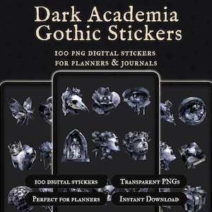 Dark Academia Gothische Stickers – 100 Vintage PNG Digitale Stickers voor Planners, Bullet Journals & Scrapbook