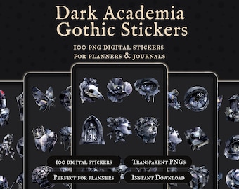 Pegatinas Dark Academia Góticas – 100 Stickers PNG Vintage Digitales para Planner, Bullet Journal y Scrapbook