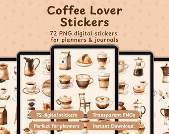 Pegatinas digitales de café / Acuarela Café PNG / GoodNotes Planner Pegatinas
