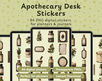 Apothecary Digital Stickers PNG, 84 Vintage Herb Clipart, Witchy Planners Stickers, Antique Clip Art