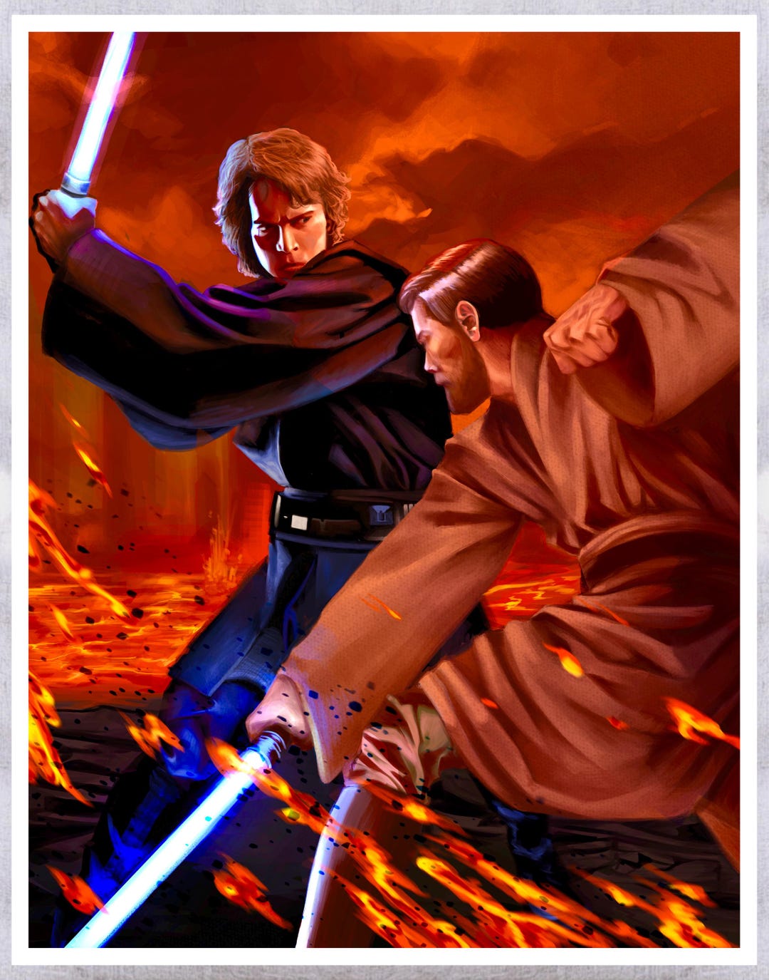 Anakin Skywalker Vs Obi-wan Art Print, Star Wars Fan Art 11x14, Star ...