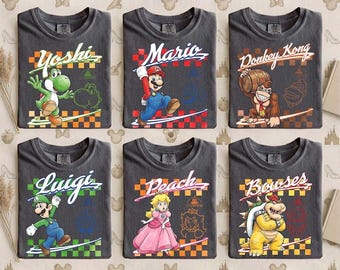 Retro Nintendo Character T-Shirt, Mario Luigi Yoshi Peach Bowser Donkey Kong Tee, Vintage Gamer Shirt, Disney shirt