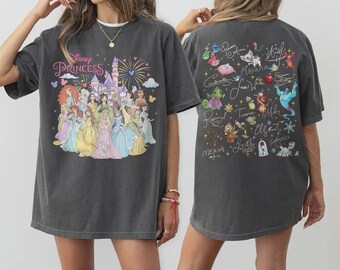 Akvarell magiskt slott prinsessskjorta, vintage Disney prinsessskjorta, Disney prinsessans signatur skiss tröja, Disneyland familjeresa tröja