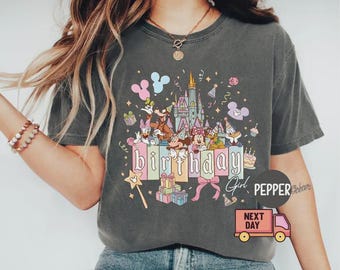 Vintage Comfort Colors Disney Mickey and Friends Castle Birthday Girl Shirt, Disneyland Birthday Girl Shirt, Magic Kingdom Birthday Trip Tee