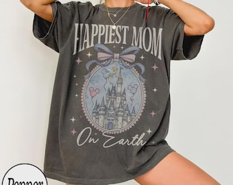 Vintage Happiest Mom On Earth Shirt Disney Castle Tee,Coquette Bow Mom Shirt, Disney Castle Coquette Bow T-shirt, Mother's Day Gift For Mom