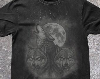Vintage Baum Wölfe T-Shirt, 90er Jahre Komfort Farben Shirt, Wölfe Komfort Farben T-Shirt, Boho Wolf Lovers Top, Grunge Wolf Spirit Tee