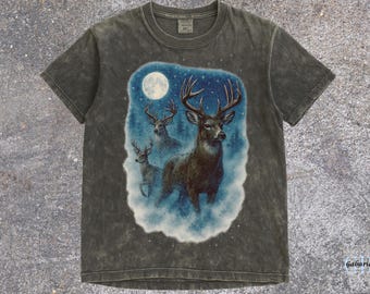 Camiseta vintage de ciervo, camiseta gráfica de los 90, camiseta de colores cómodos, camiseta de naturaleza salvaje, camiseta vintage de senderismo, ciervo cazador retro, ropa urbana Y2K