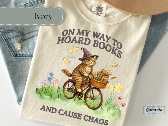 Cat Book Comfort Colors Shirt, Books and Cats Shirt, Funny Cat Book Lover Tee, Floral Cat Book T-Shirt, Cat Lover T-Shirt