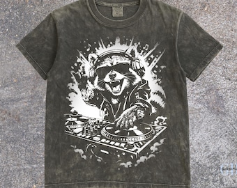 DJ Raccoon Shirt, Raccoon T-shirt, Comfort Colors Shirt, Retro animal music Shirt, 90s music shirt, DJ Shirt, Raccoon dj Graphic Tee
