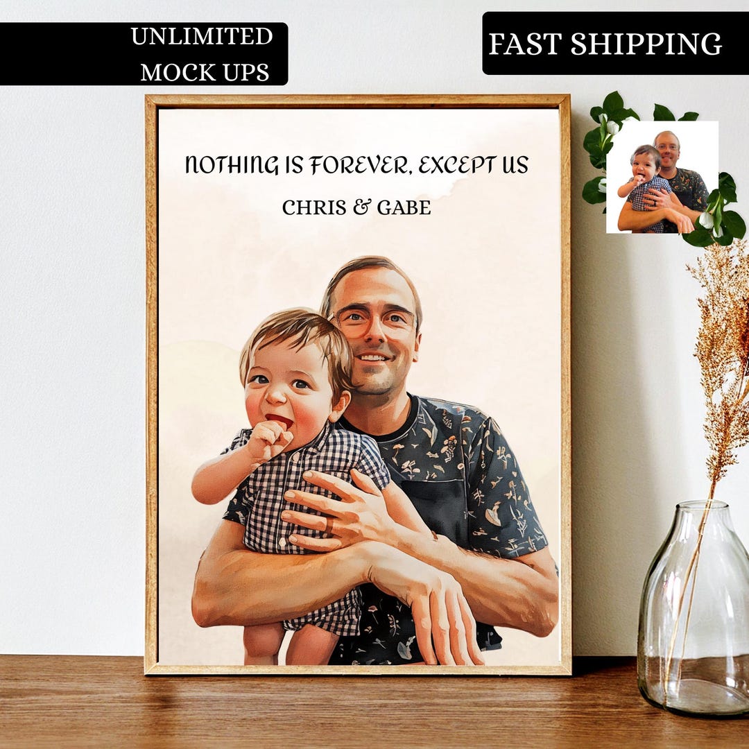 Personalized Wall Art Photo Portrait Drawing, Custom Framed Watercolor ...