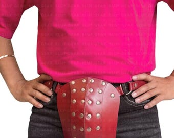 Medieval Red Leather Codpiece Armor - Handmade Knight Groin Guard, LARP & Renaissance Costume, Adjustable Armor Piece