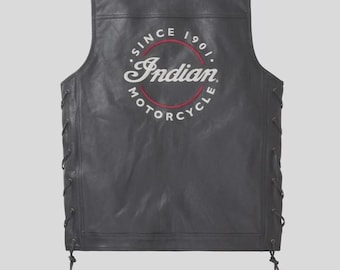 Nowa męska kamizelka Indian Biker Cafe Racer Motorcycle z prawdziwej skóry bydlęcej