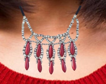 Princess Style, Red Dagger Bead Necklace, Bracelet, Earrings