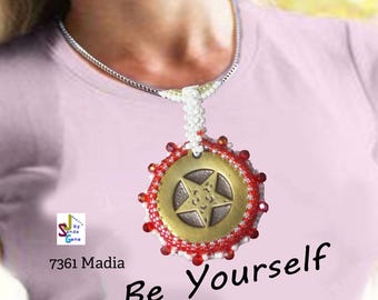 Gold Coin  with  Seed Bead Bezel | Seed Bead Necklace