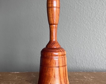 Vintage Solid Wood School Bell - Hand Turned Cherry Wood