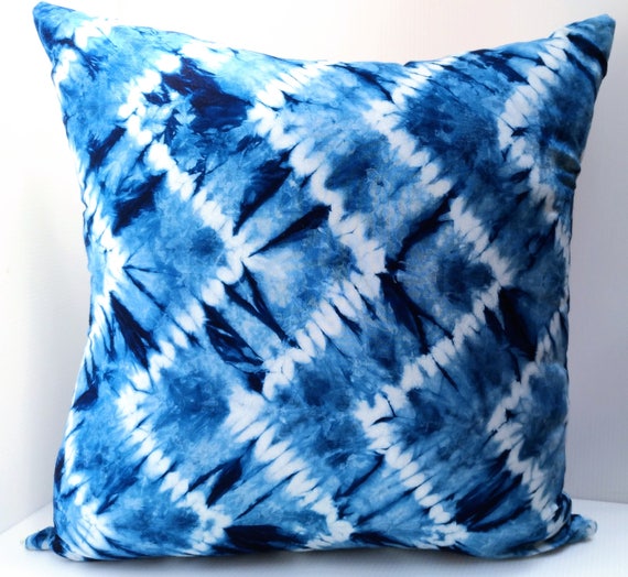 Indigo shibori cushion blue and white Blue Throw Pillow Indigo Blue Pillow