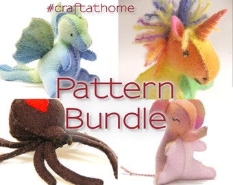 Sewing pattern bundle - make your own felt toys, instant download toy patterns