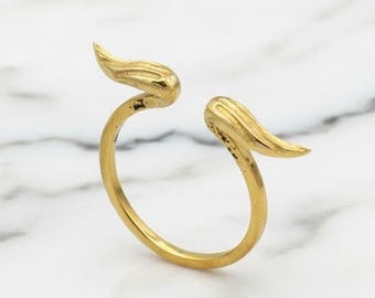 Pierścionek z otwartym skrzydłem, pozłacany pierścionek z piórem anioła | Minimalistyczna, regulowana biżuteria z wyrazistym wzorem