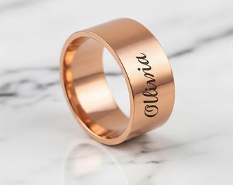 Personalized Copper Ring, Engraved Name Wedding Band, Custom Width