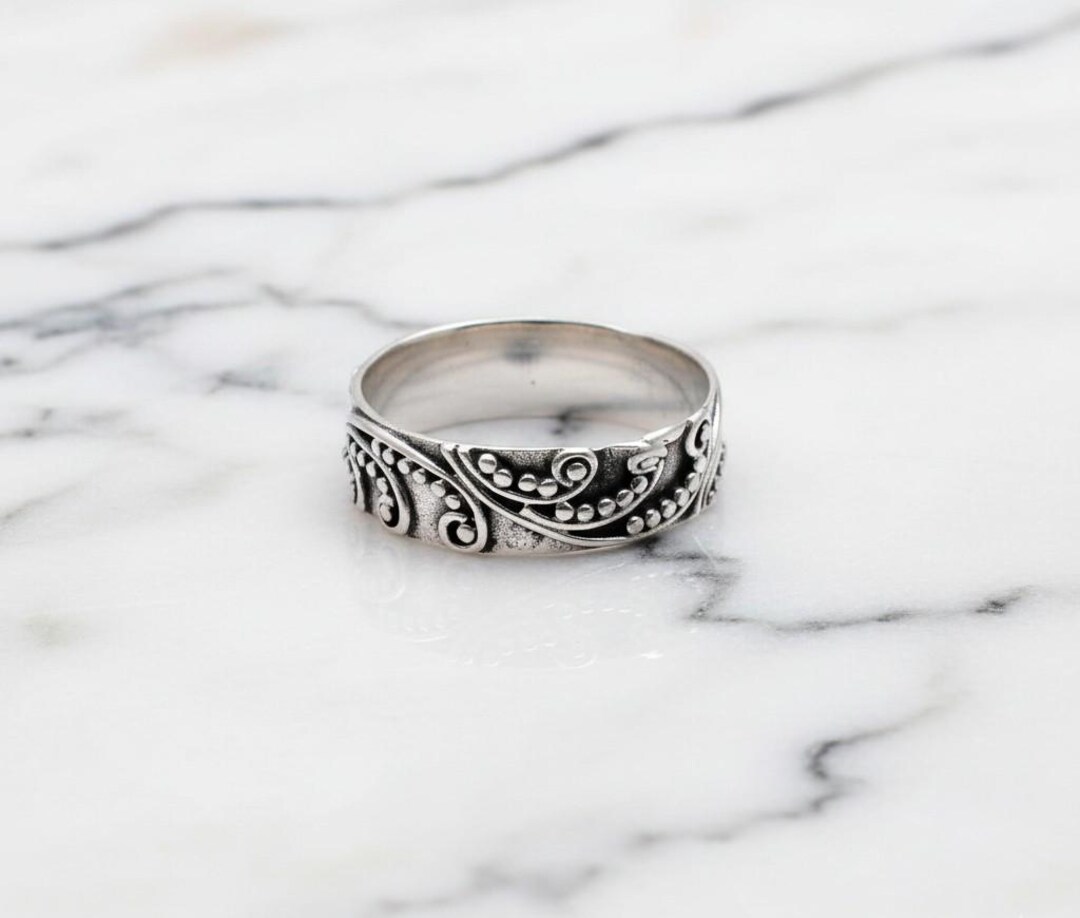 Scrollwork Ring Sterling Silver Scrollwork Ring, Ornate Oxidized Filigree Wedding Band ...