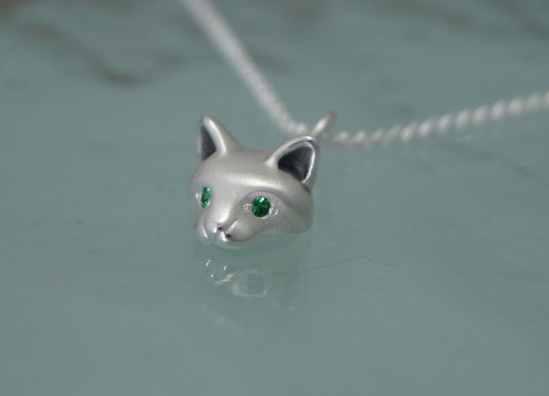 forest cat pendant in silver pick your eye color image 1