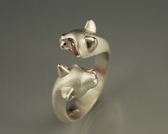 double cat ring , silver