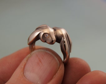 BUNNY  love ring . bronze with diamond eyes