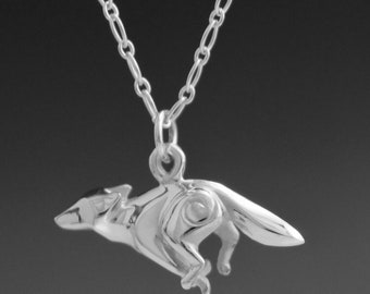 silver coyote pendant with chain