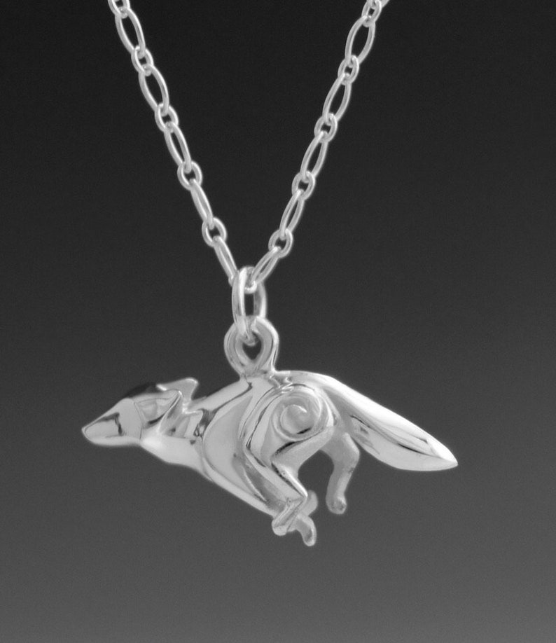silver coyote pendant with chain image 1
