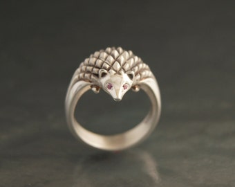 Hedgehog , gemstone  eyes, silver