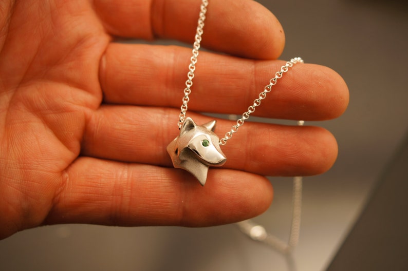 shaggy wolf silver pendant. pick your eye color image 4