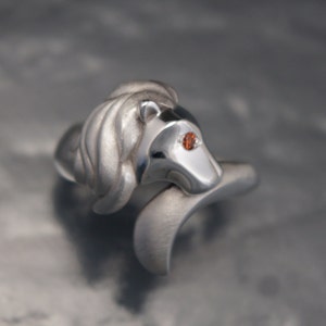 lion ring, silver with diamond eyes. pick your color