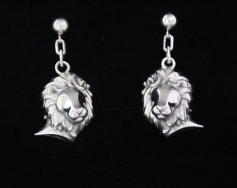 safari  lion earrings, silver or gold