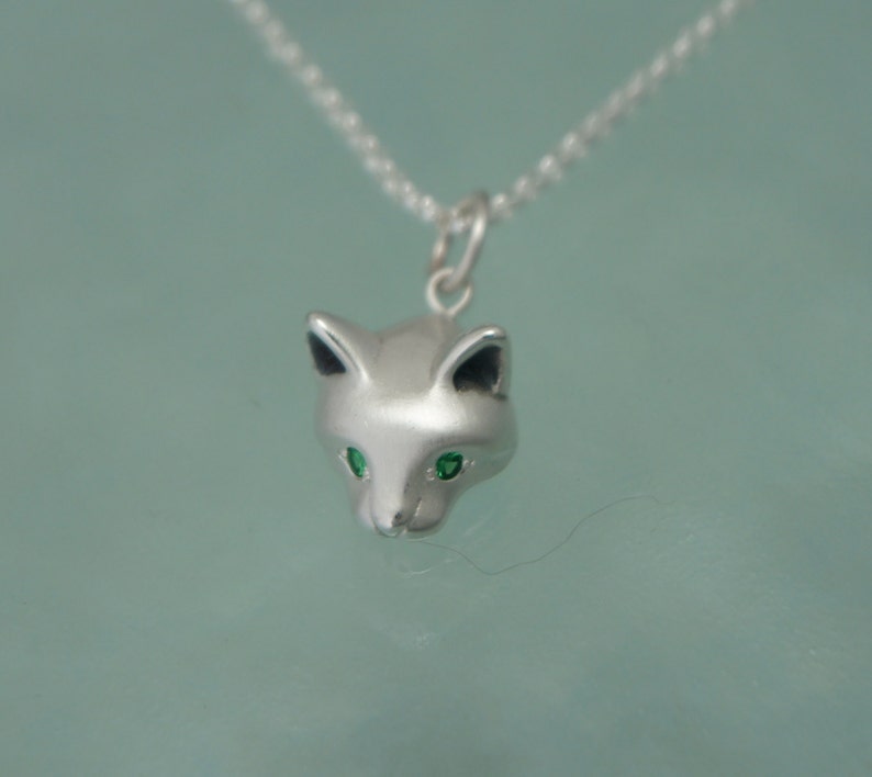 forest cat pendant in silver pick your eye color image 2