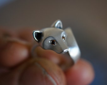 Silver  Shiba Inu with DIAMOND  EYES  (  pick your favorite color)   satin finish polished tips