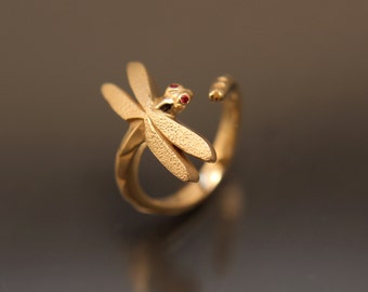 bague libellule en 14 kt