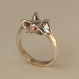 baby fox ring.  silver,   pick your eye color
