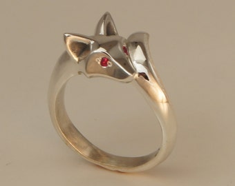 baby fox ring.  silver,   pick your eye color