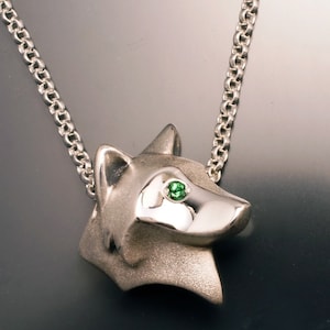 shaggy wolf silver pendant. pick your eye color image 1