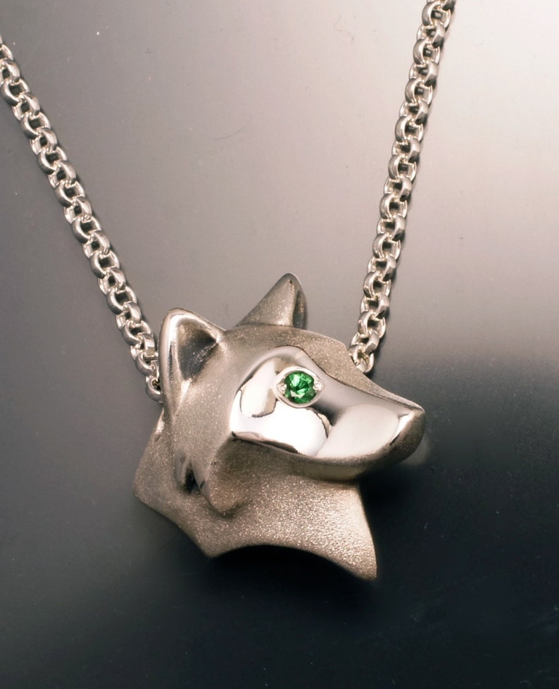 shaggy wolf silver pendant. pick your eye color image 1