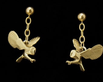 owl earrings , bronze or silver  . high polish