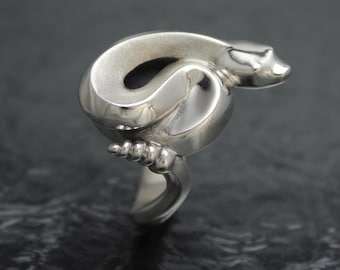 Carved Sterling Silver Rattlesnake Ring - Statement Animal Jewelry