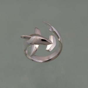 hammerhead  shark ring , silver  HIGH POLISH or SATIN finish