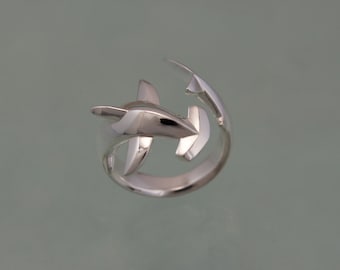 hammerhead  shark ring , silver  HIGH POLISH or SATIN finish