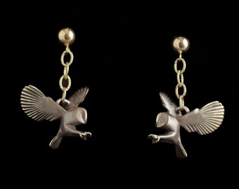 owl earrings , bronze dark finish