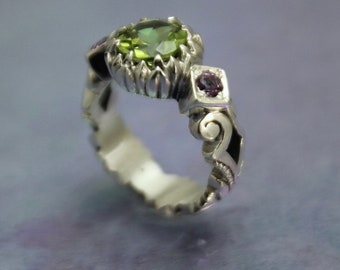 lotus flower ring peridot and amethyst